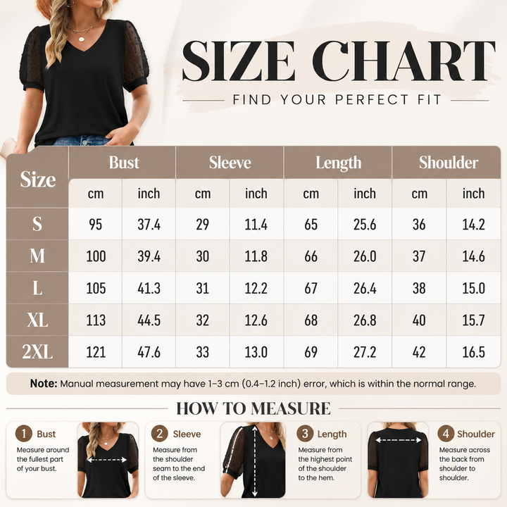 Swiss Dot Puff Sleeve V-Neck Top