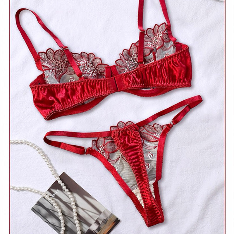 Embroidered Lace Bra & Thong Set