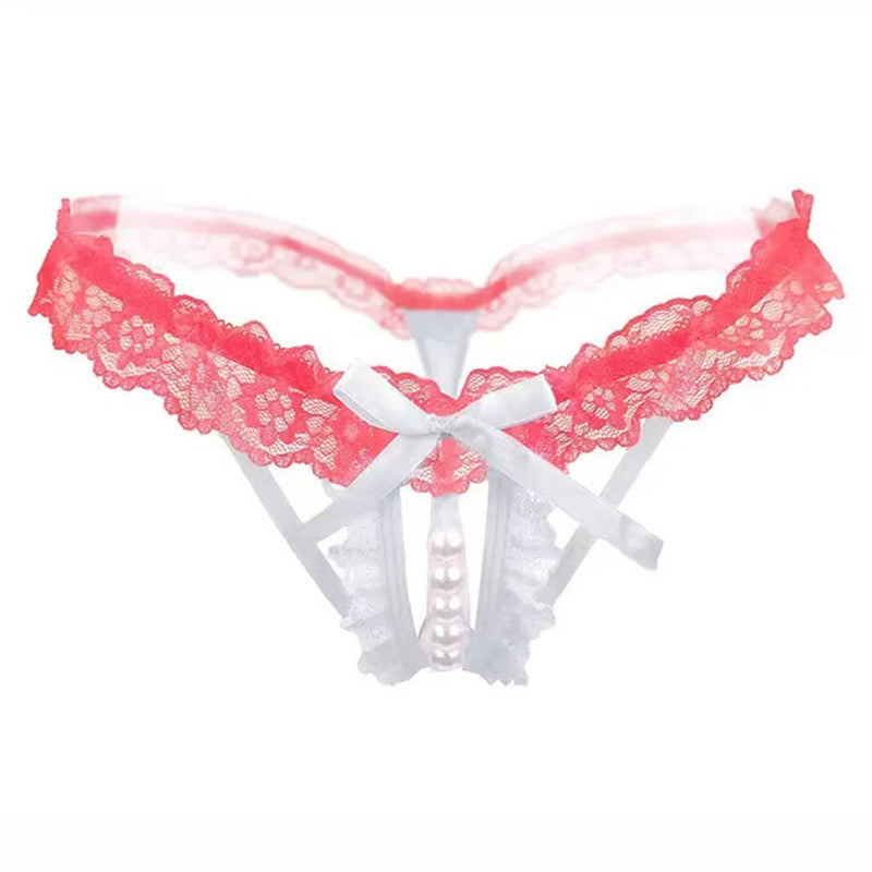 Lace Bow Pearl Detail Thong