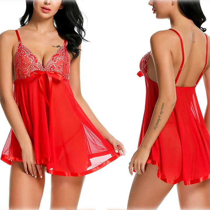 Mesh Bow Halter Nightgown