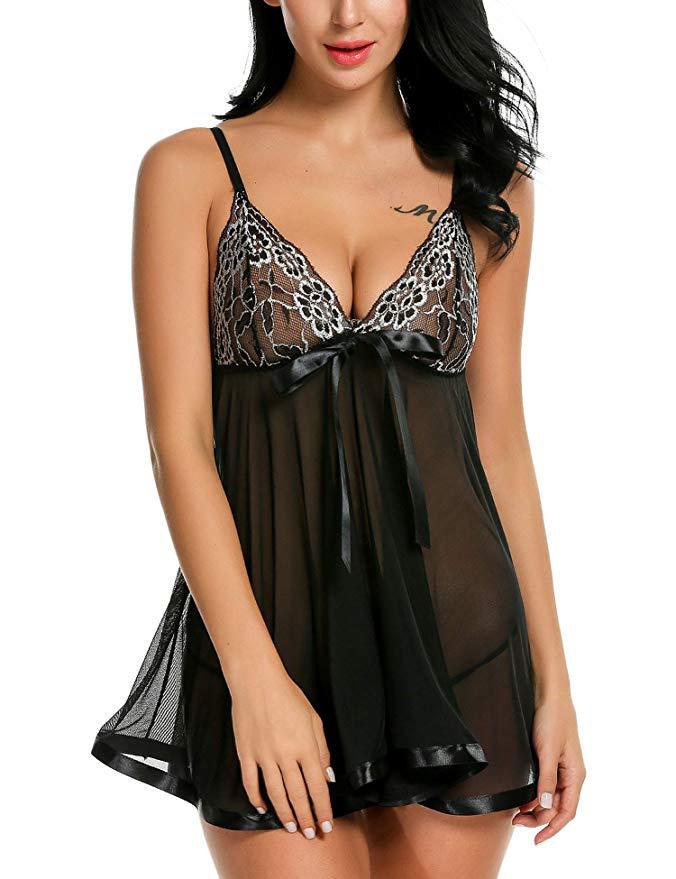 Mesh Bow Halter Nightgown