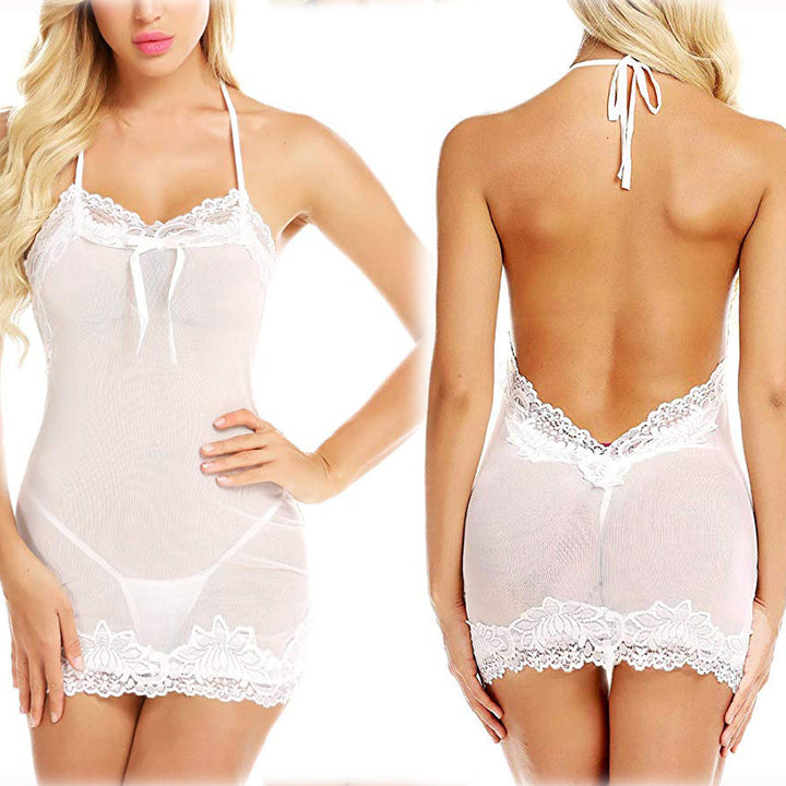 Lace Trim Sheer Babydoll Lingerie Dress
