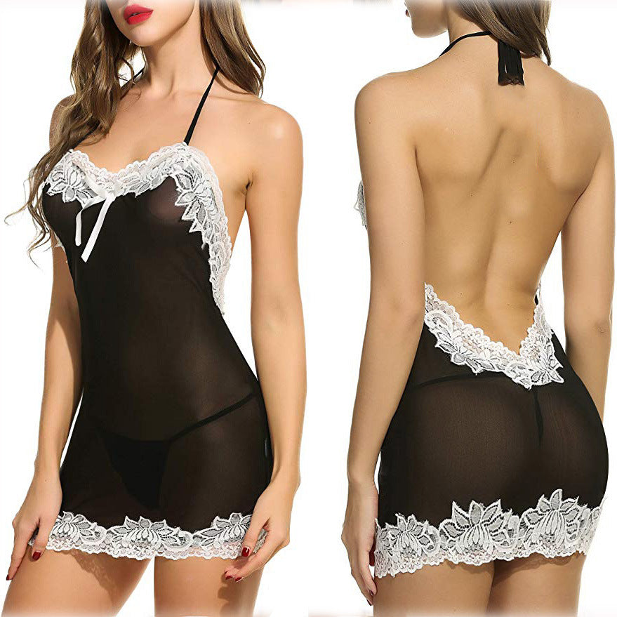 Lace Trim Sheer Babydoll Lingerie Dress