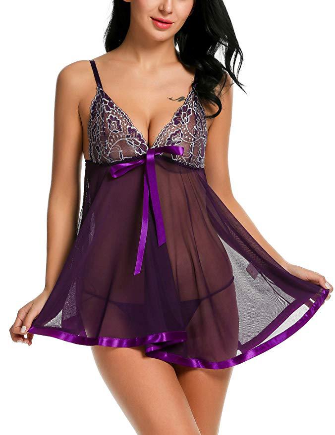 Mesh Bow Halter Nightgown