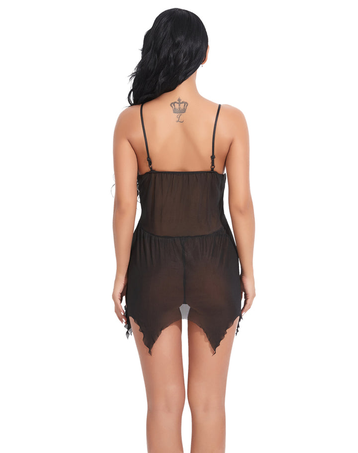 Sheer Mesh Pleated Nightdress – Lace Trim Lightweight Cami Sleep Dress for Women