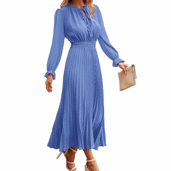 Pleated Long Sleeve Midi Dress
