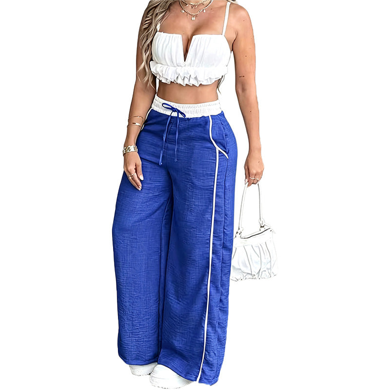 Contrast Trim Wide Leg Pants