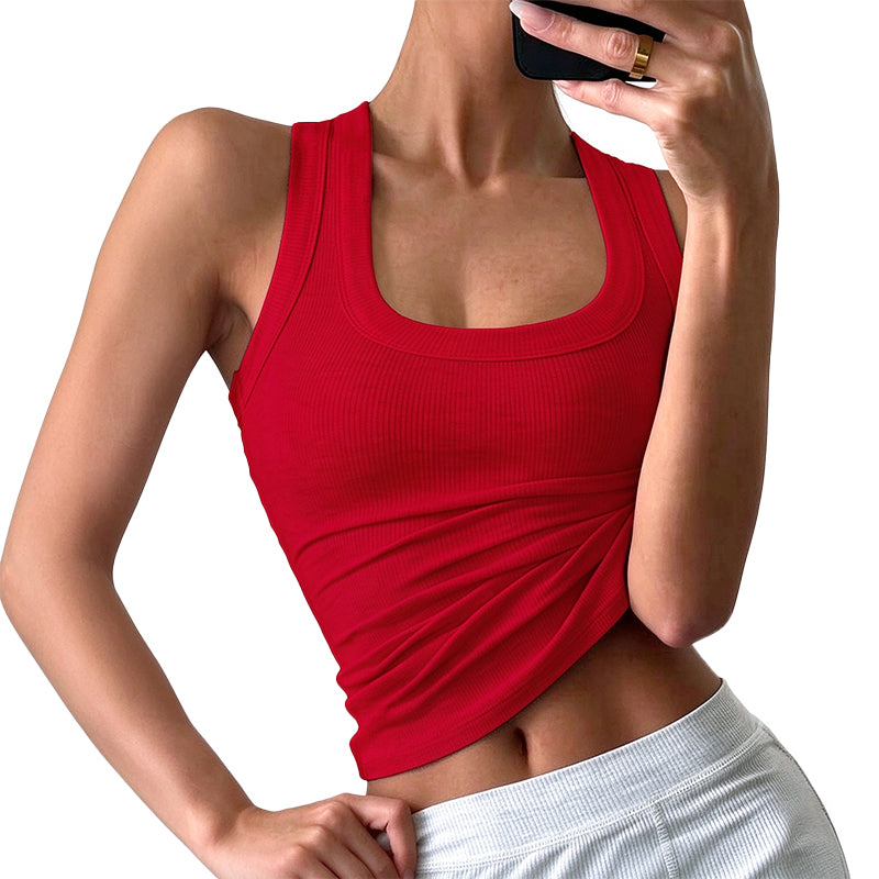 Ribbed Square Neck Tank Top