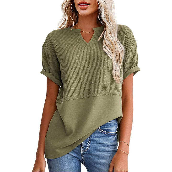 Notched Neck Textured Knit Top