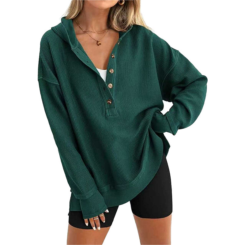 Relaxed Ribbed Hooded Pullover