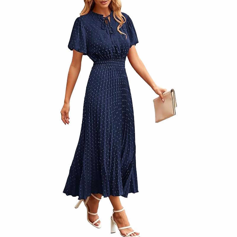 Pleated Long Sleeve Midi Dress