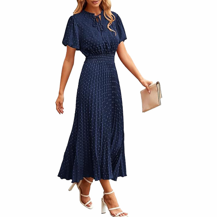Pleated Long Sleeve Midi Dress