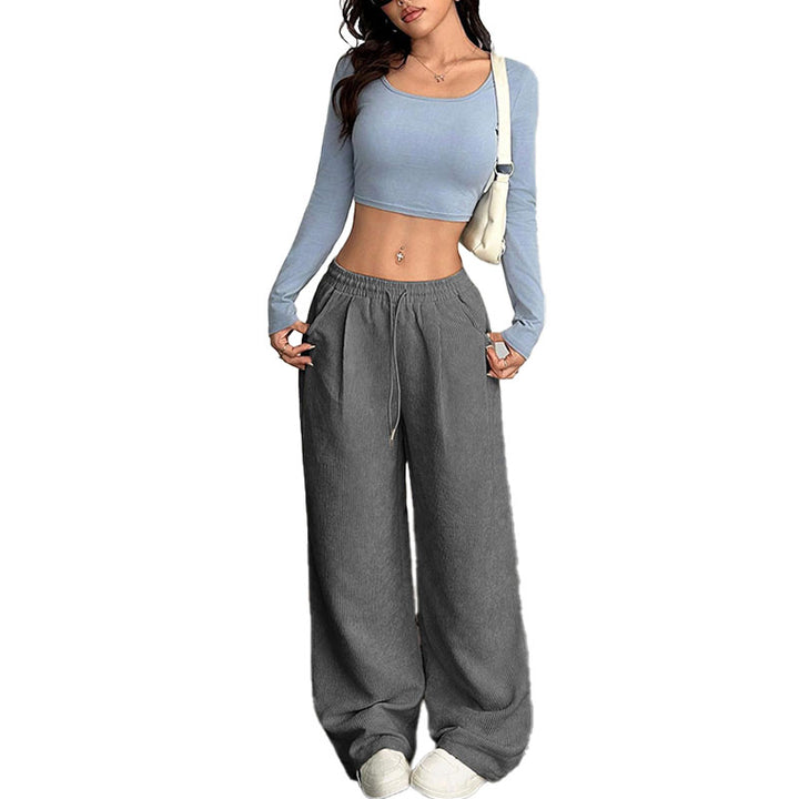 Drawstring Corduroy Wide Leg Pants
