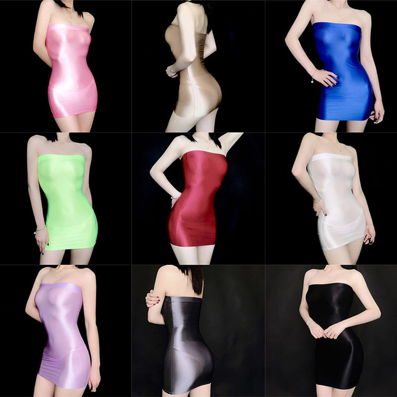 Glossy Strapless Mini Dress