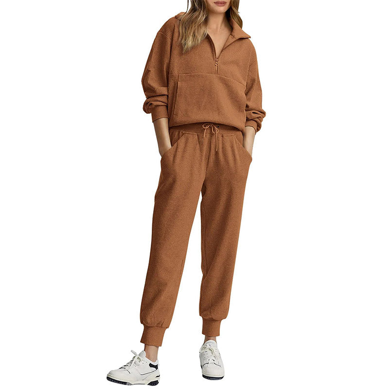 Ribbed Half-Zip Lounge Set