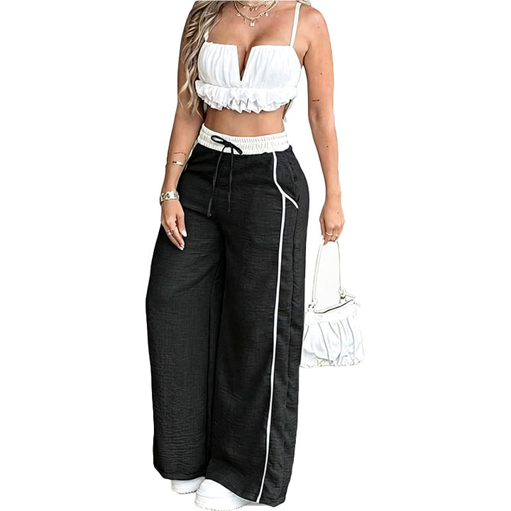 Contrast Trim Wide Leg Pants