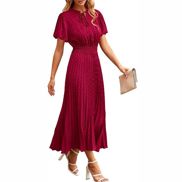 Pleated Long Sleeve Midi Dress