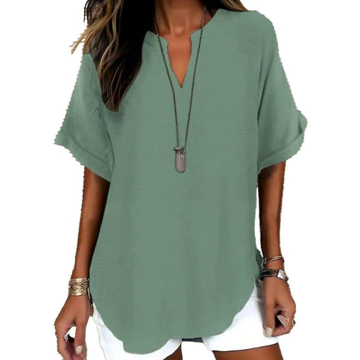 Relaxed Linen Blend Tunic Top