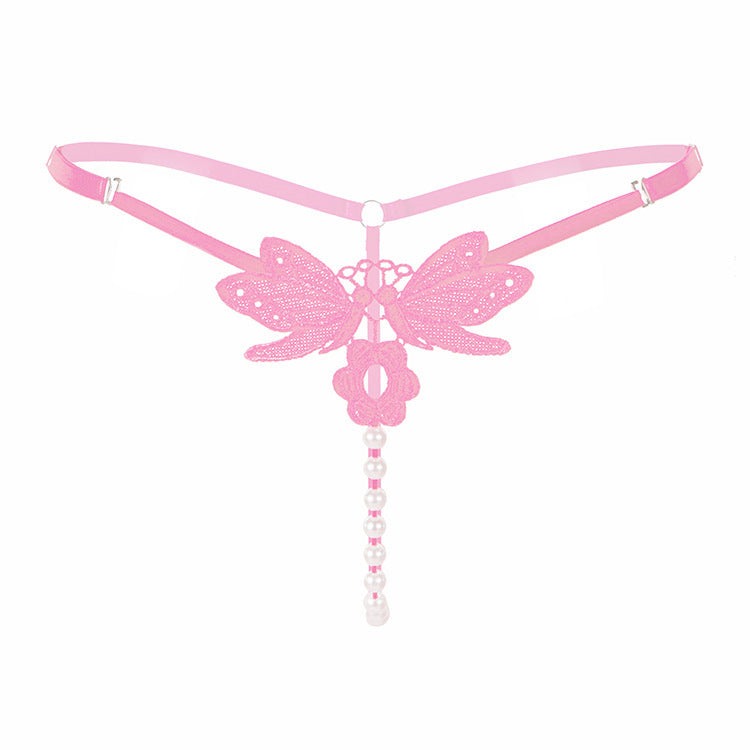 Embroidered Pearl Thong – Sheer Low-Rise Adjustable Luxury Lingerie for Women