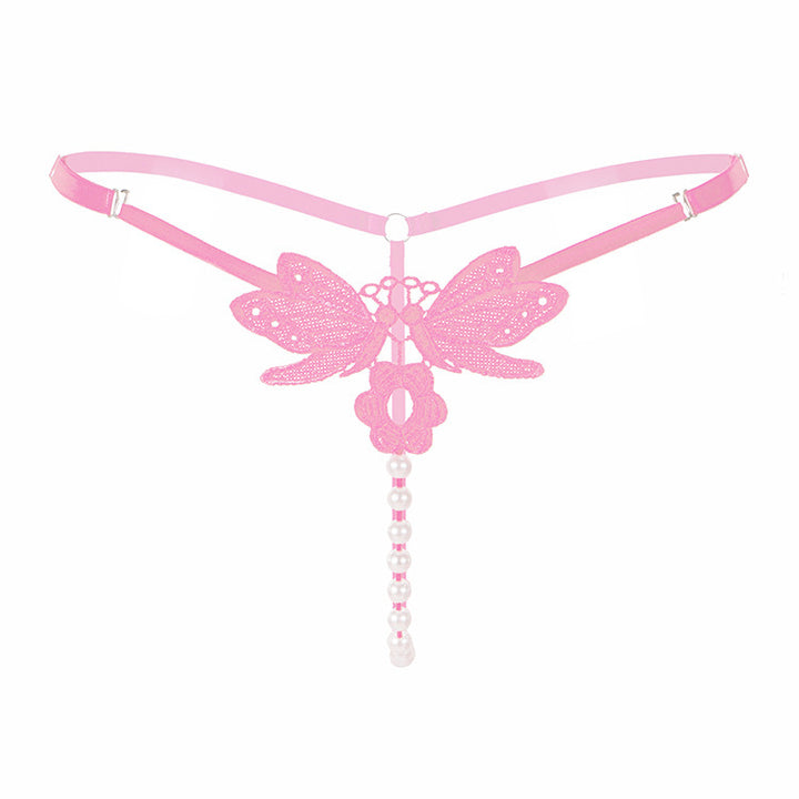 Embroidered Pearl Thong – Sheer Low-Rise Adjustable Luxury Lingerie for Women