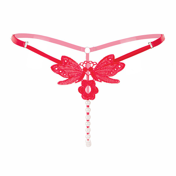 Embroidered Pearl Thong – Sheer Low-Rise Adjustable Luxury Lingerie for Women