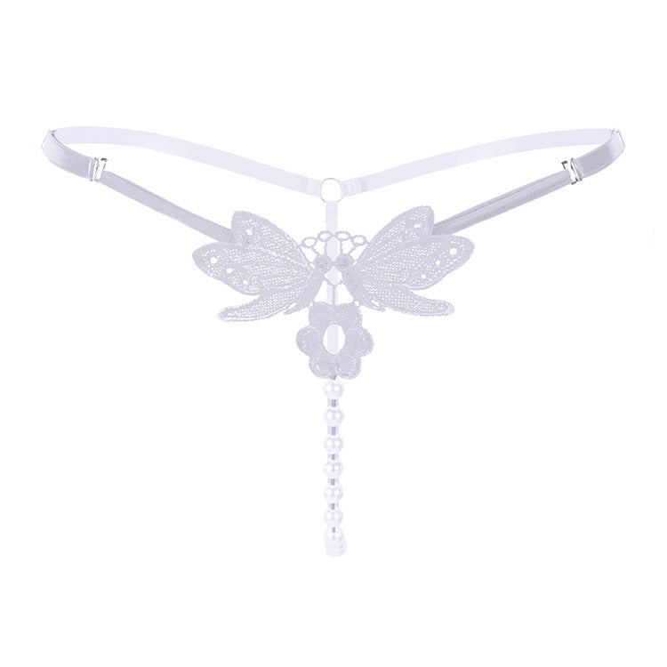 Embroidered Pearl Thong – Sheer Low-Rise Adjustable Luxury Lingerie for Women