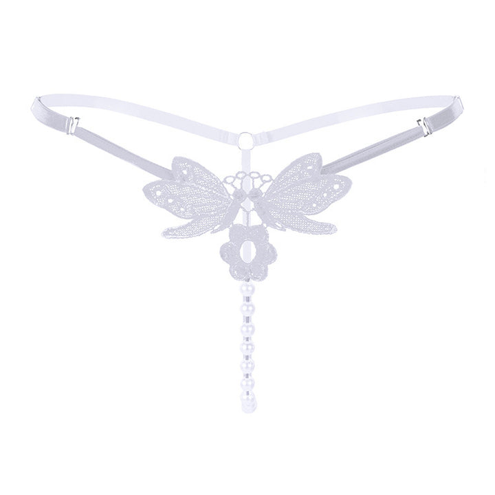Embroidered Pearl Thong – Sheer Low-Rise Adjustable Luxury Lingerie for Women
