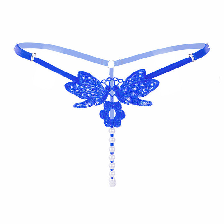 Embroidered Pearl Thong – Sheer Low-Rise Adjustable Luxury Lingerie for Women