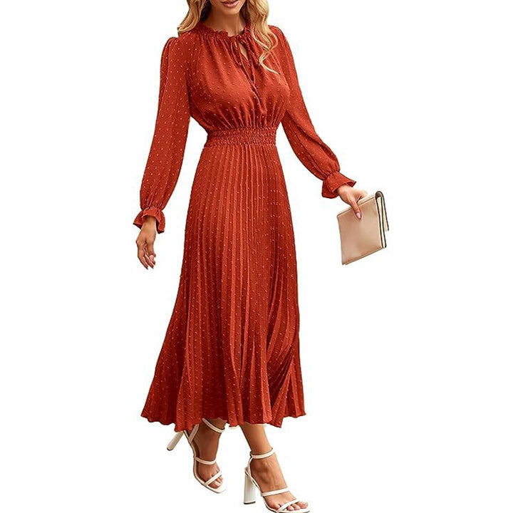 Pleated Long Sleeve Midi Dress