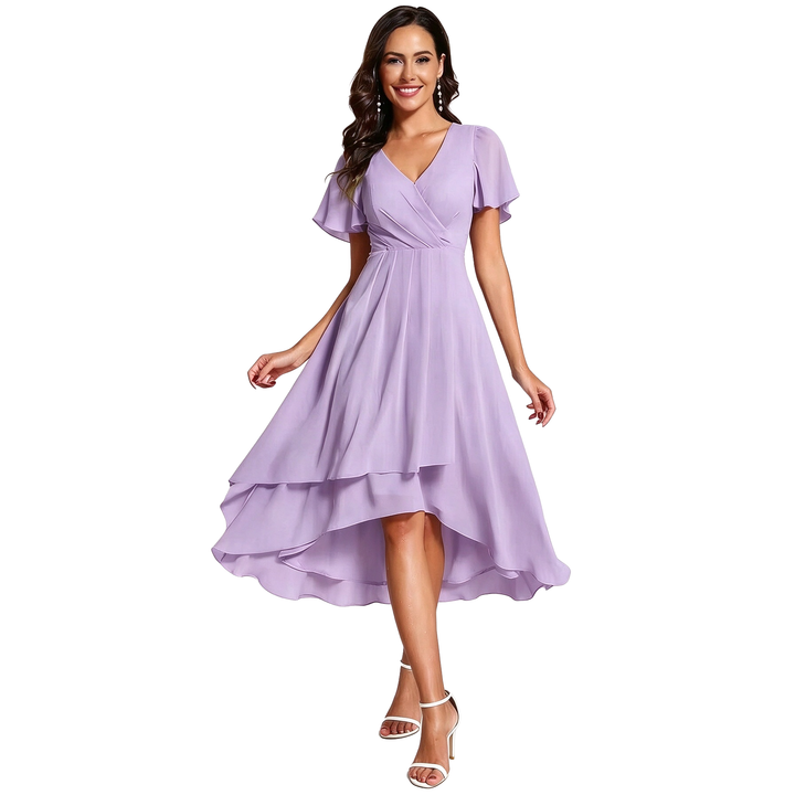 Flutter Sleeve High-Low Midi Dress