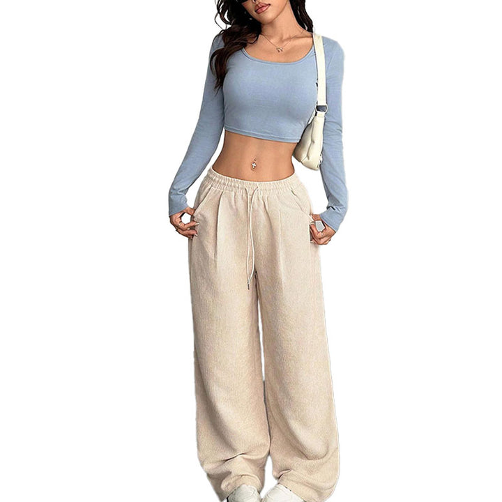 Drawstring Corduroy Wide Leg Pants
