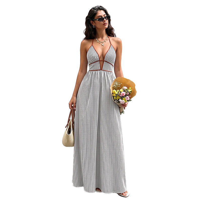 Striped Halter Maxi Dress