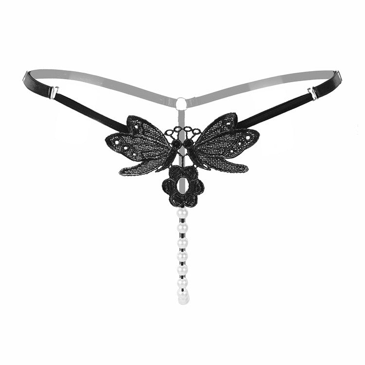 Embroidered Pearl Thong – Sheer Low-Rise Adjustable Luxury Lingerie for Women