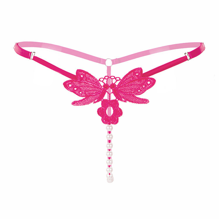 Embroidered Pearl Thong – Sheer Low-Rise Adjustable Luxury Lingerie for Women
