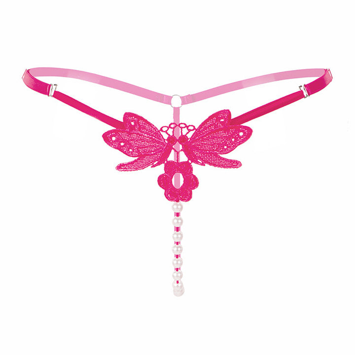 Embroidered Pearl Thong – Sheer Low-Rise Adjustable Luxury Lingerie for Women
