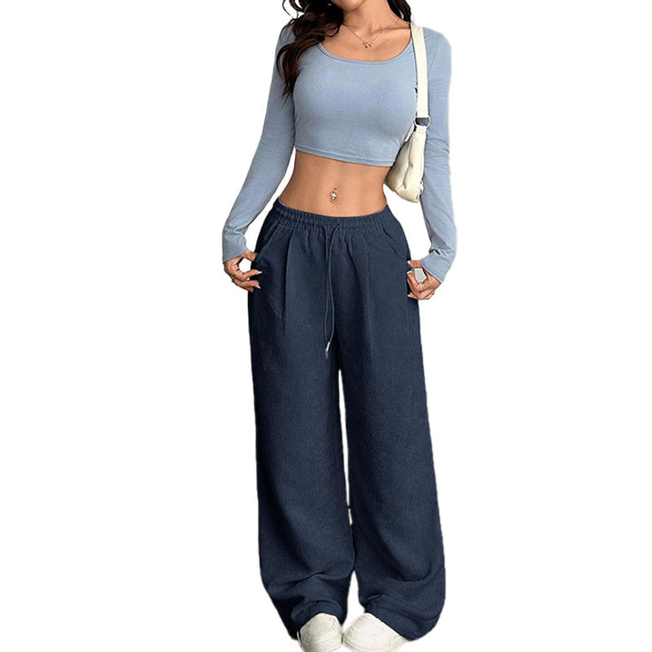 Drawstring Corduroy Wide Leg Pants