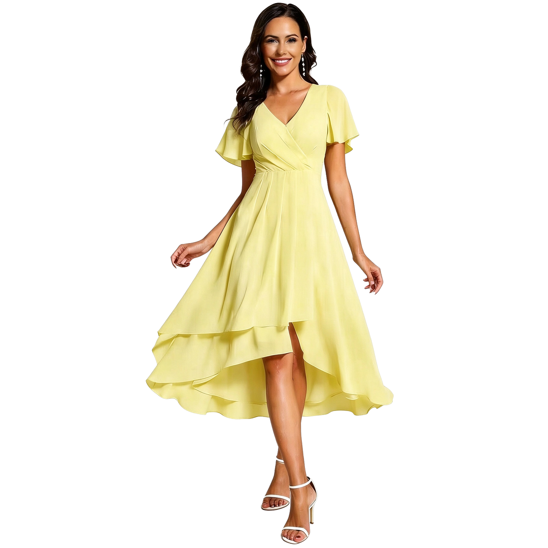 Flutter Sleeve High-Low Midi Dress