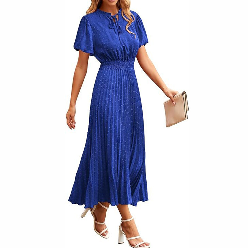 Pleated Long Sleeve Midi Dress