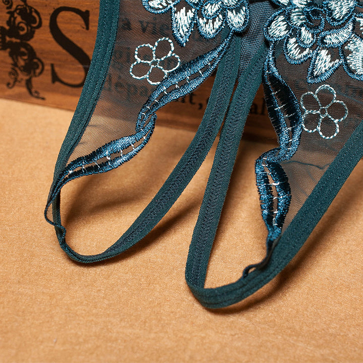 French Embroidered Sexy Mesh Hollow Out Thongs