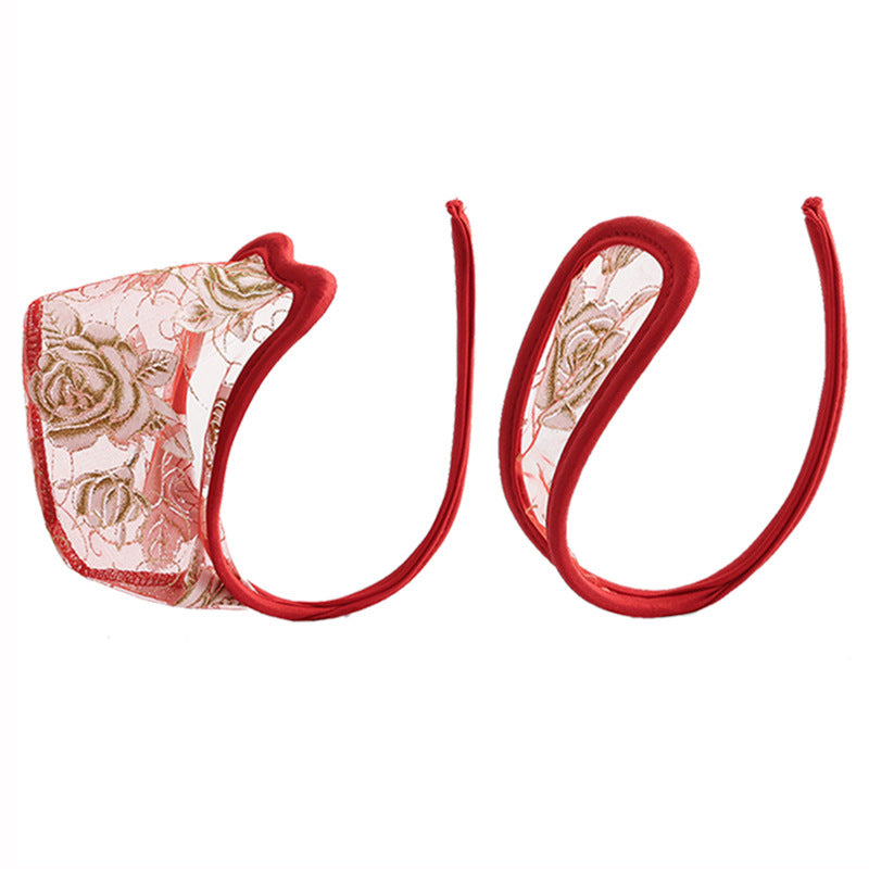 Women’s Lace C-String Couple Set – Cherry Detail Sheer Minimal Panty