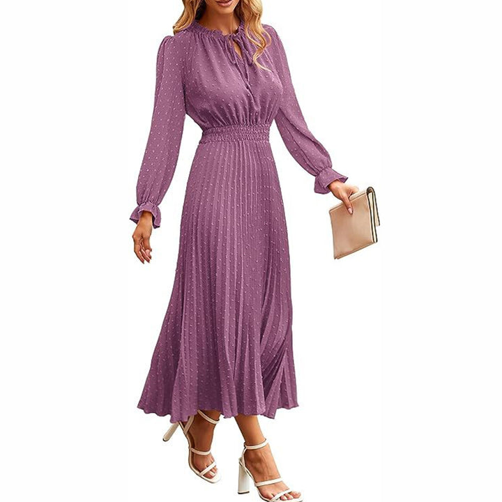 Pleated Long Sleeve Midi Dress