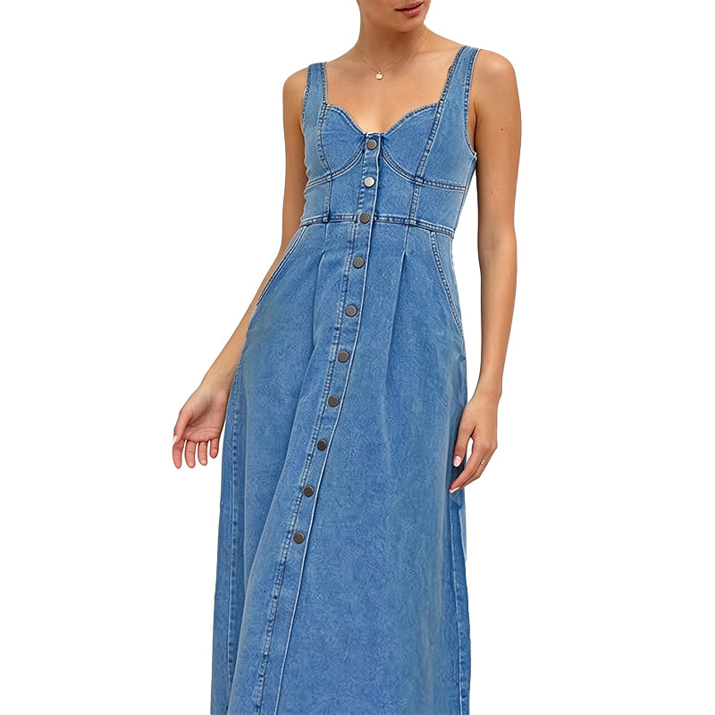 Sleeveless Fitted Bodice Denim Dress