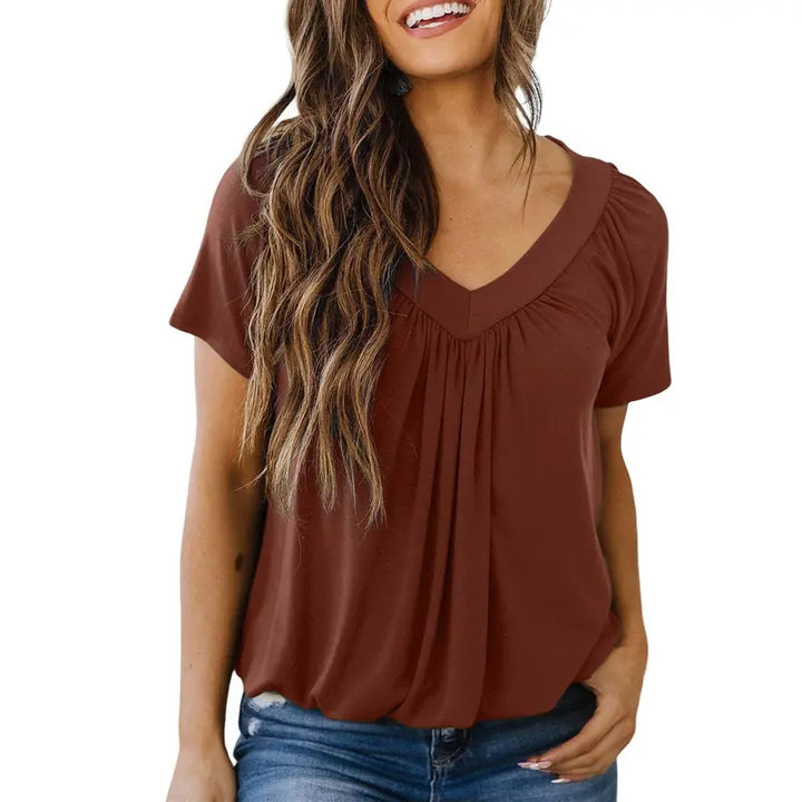 Gathered V Neck Casual Top