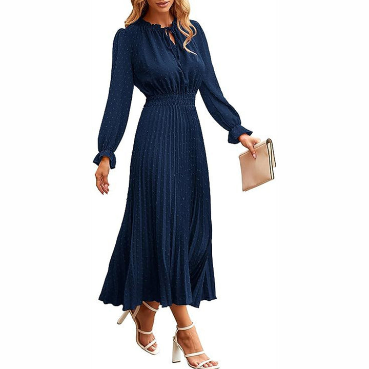 Pleated Long Sleeve Midi Dress