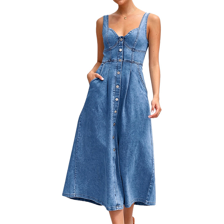 Sleeveless Fitted Bodice Denim Dress
