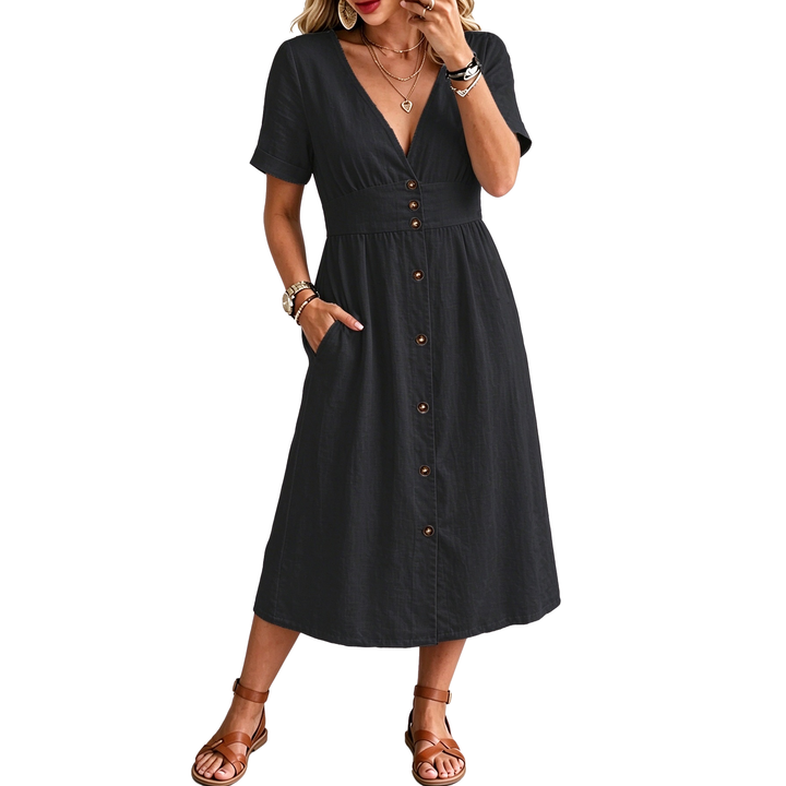 Button-Front Midi Dress