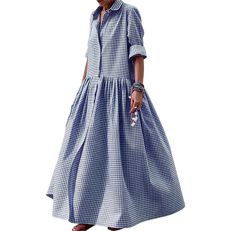 Vintage Plaid Shirt Maxi Dress