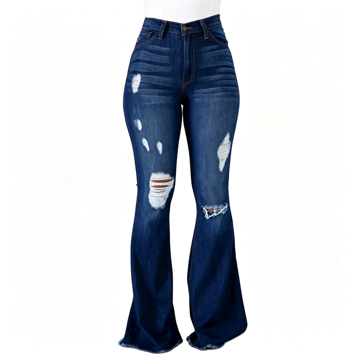 Distressed High Rise Flare Jeans