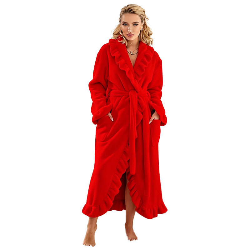 Ruffle Trim Belted Robe