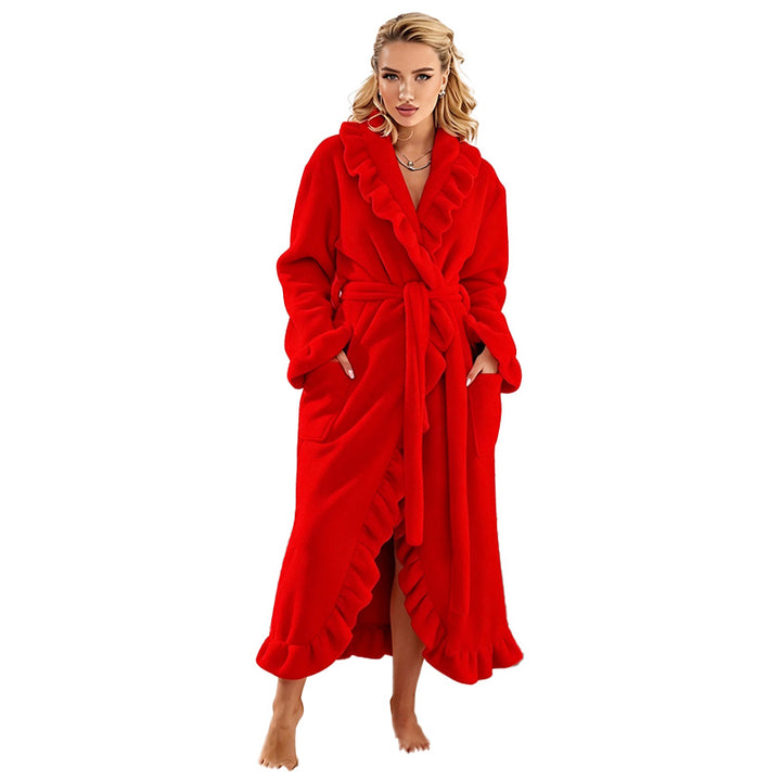 Ruffle Trim Belted Robe